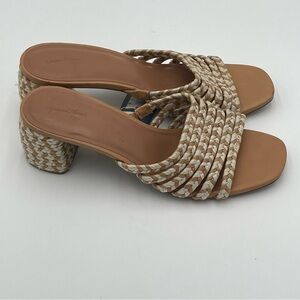 Womens Shoes 11 Slides Block Heels Tan Rachel Faux Straw Target Universal Thread